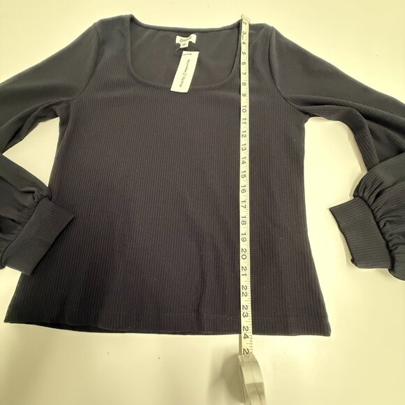 NWT The Drop Black Square Neck Balloon Sleeve Ribbed Top – Size L - Picture 6 of 7